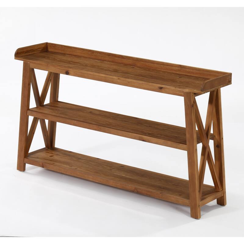 63'' 3-Tier Solid Wood Console Table with Top Side Guard for Entryway