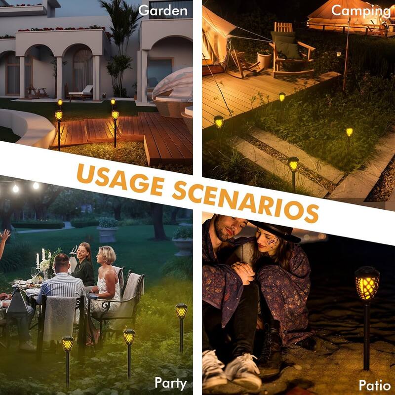 Solar Torch Flame Lights, 8 Pack Outdoor Solar Lights with Flickering Flame, Waterproof Solar Pathway Lights Landscape