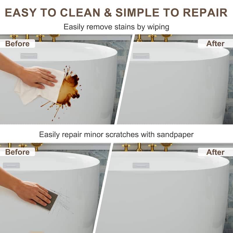 43 in. Freestanding Acrylic Japanese Soaking Bathtub, Oval Compact Space-Saving Design with Included Drainer