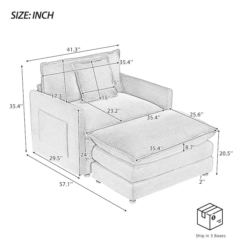 Roomfitters Compact L-Shape Sectional Sofa, Upholstered Corduroy Couch with Side Storage Pockets for Stylish Living Room