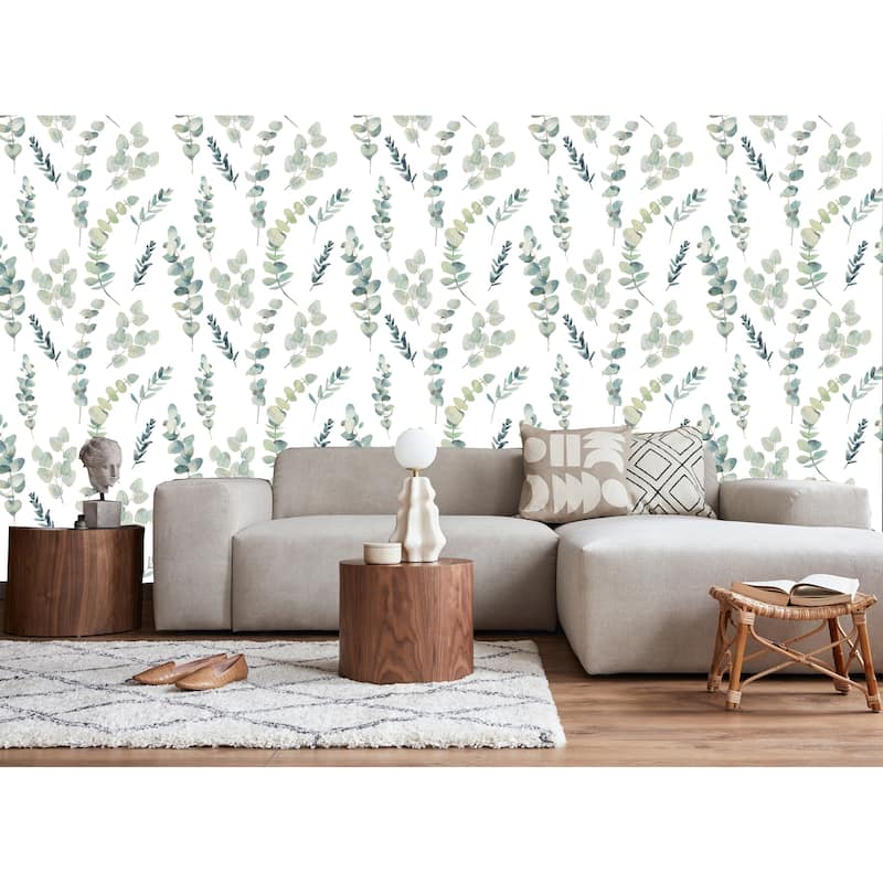 Watercolo Eucalyptus Branches Peel and Stick Wallpaper - 24'' W x 10' L