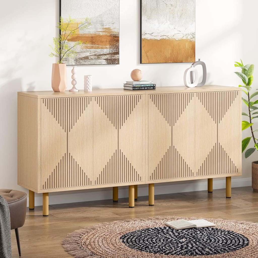 59" Modern Natural Wood Yellow Sideboard Buffet Cabinet