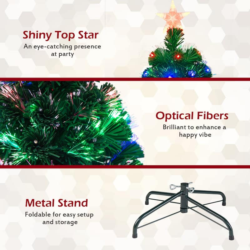 Gymax 5Ft Pre-lit Optical Fiber Christmas Tree w/ Colorful LED Lights - See Details