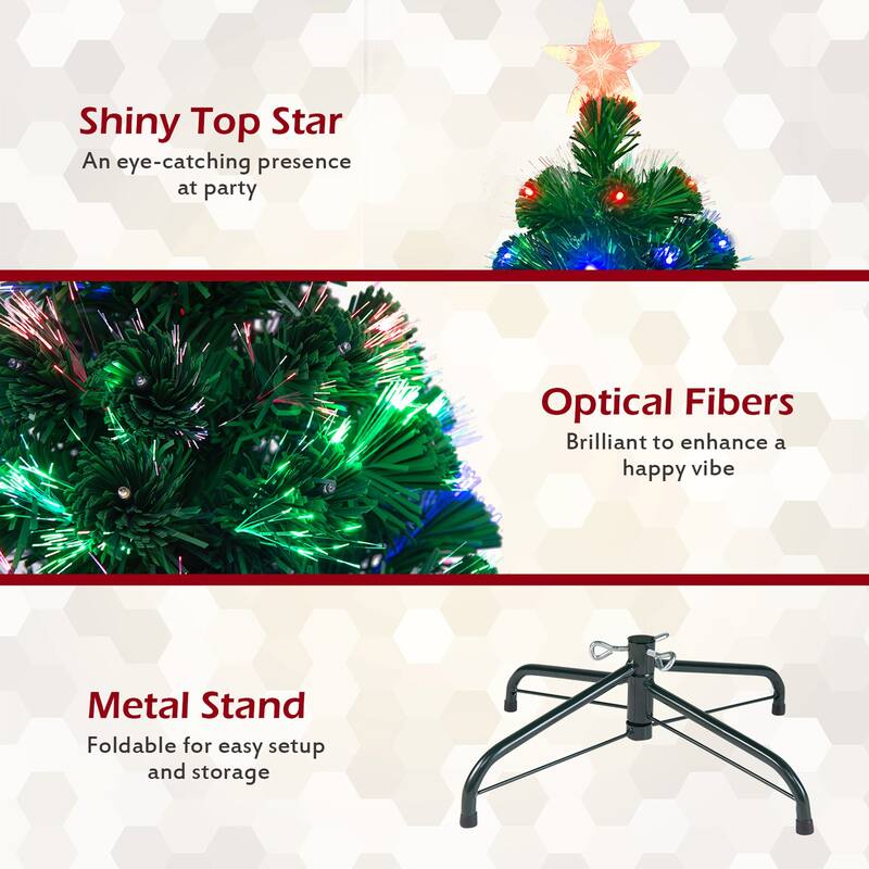 Gymax 6Ft Pre-lit Optical Fiber Christmas Tree w/ Colorful LED Lights - See Details