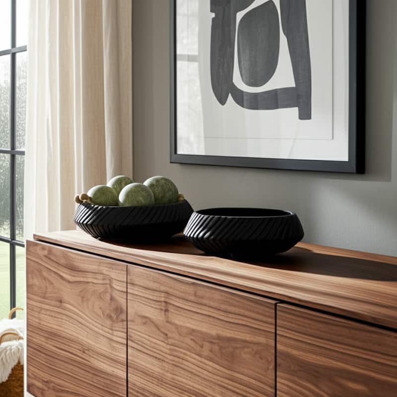 Pottery Tapered Decorative Bowls Sculpted Textured Design (Set of 2) - 15" x 15" x 5.75"
