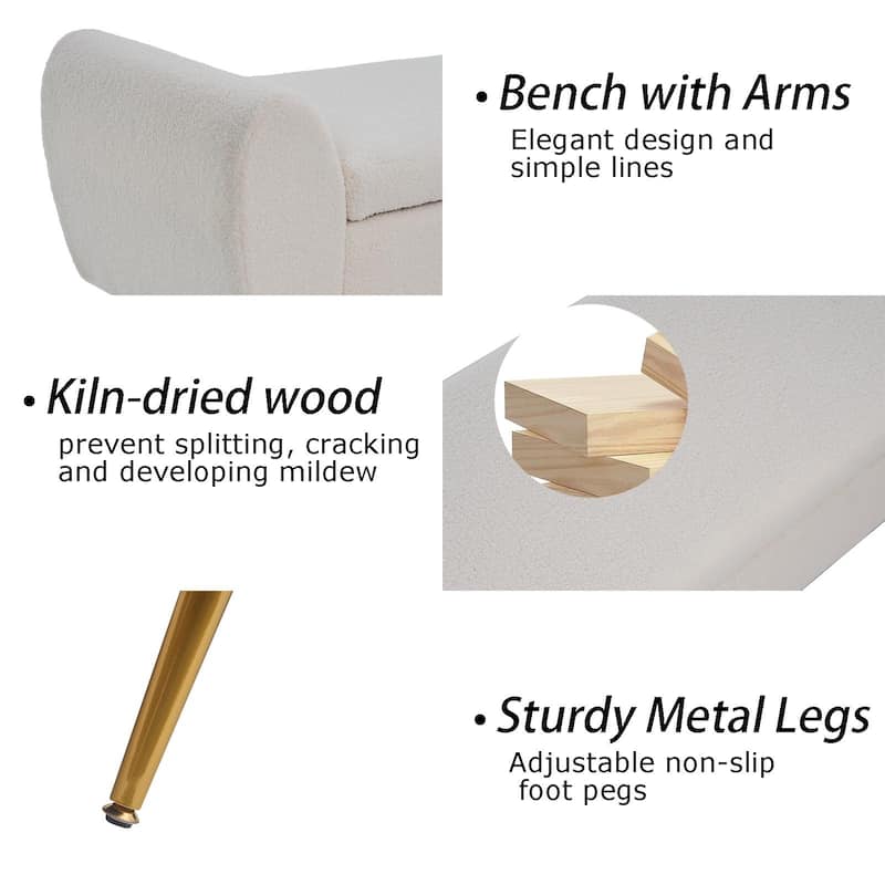 Upholstered 56"W Flip Top Storage Bench with arms