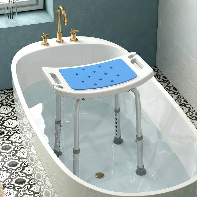 Homcom 6-Level Adjustable Curved Bath Stool Spa Shower Chair Non-Slip Design for the Elderly, Injured, & Pregnant Women