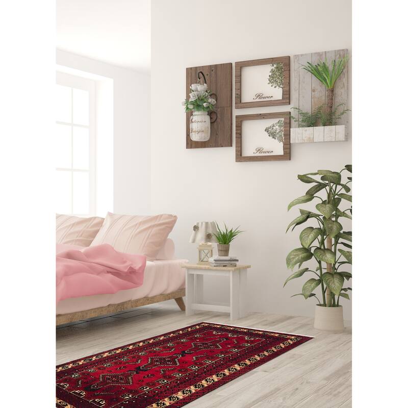 ECARPETGALLERY Hand-knotted Teimani Red Wool Rug - 3'4 x 6'3