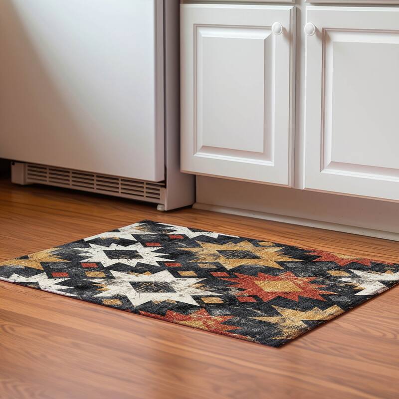 Premium Washable Super Soft Global Imprints Mayfield Rug - Black - 1'8" x 2'6"