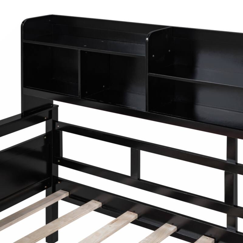 Twin size Daybed, Wood Slat Support, with Bedside Shelves and Two Drawers