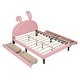 preview thumbnail 13 of 19, Full Size Upholstered Leather Platform Bed with Rabbit Ornament & 4 Drawers, Low to Ground Full Bed Frame with Slats Support