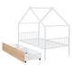 preview thumbnail 9 of 12, White Twin Size Metal House Bed with Two Drawers & Roof