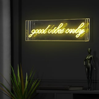 Good Vibes Only 20" X 6" Contemporary Glam Acrylic Box USB Operated LED Neon Light, Yellow by JONATHAN  Y - 20" X 6"