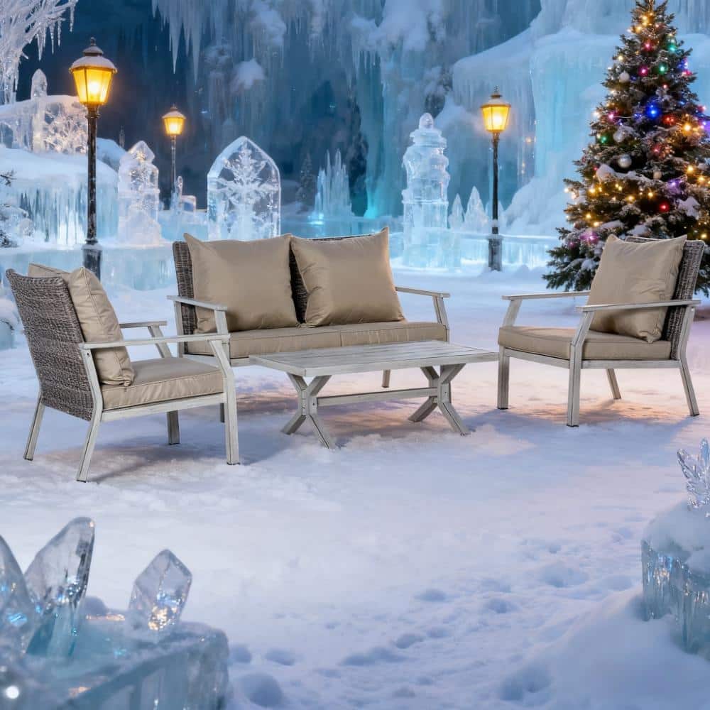 GDFStudio - Aluminum PE Rattan 4-Piece Outdoor Conversation Sofa Set