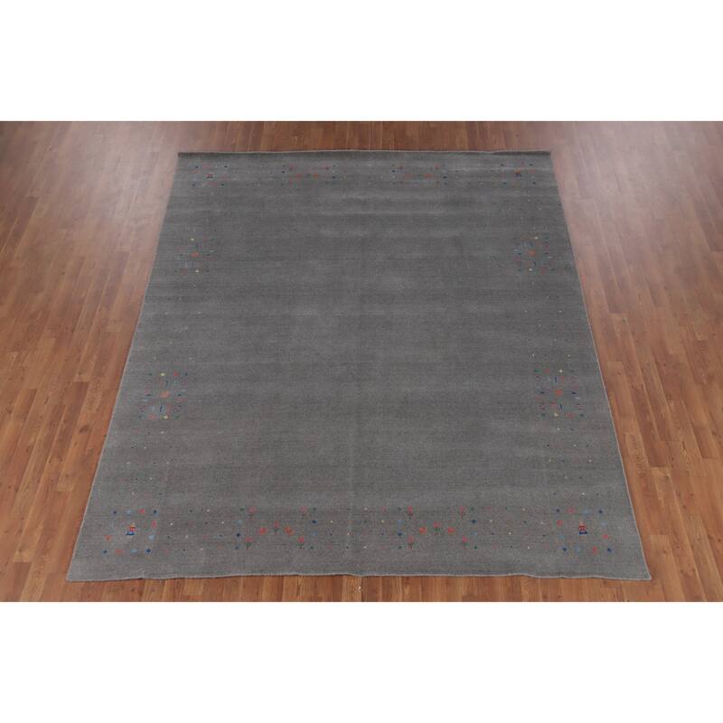 Hand Knotted Oriental 100% Wool Carpet Tribal Animal Pictorial Greys & Charcoal Gabbeh Area Rug - 10' 0'' X 8' 1''