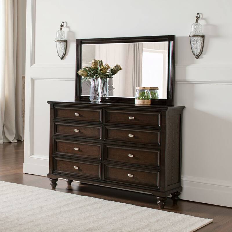 Meon Dresser Mirror, Dark Oak Brown Wood Frame, Rectangular 32 Inch - Dark Oak Brown