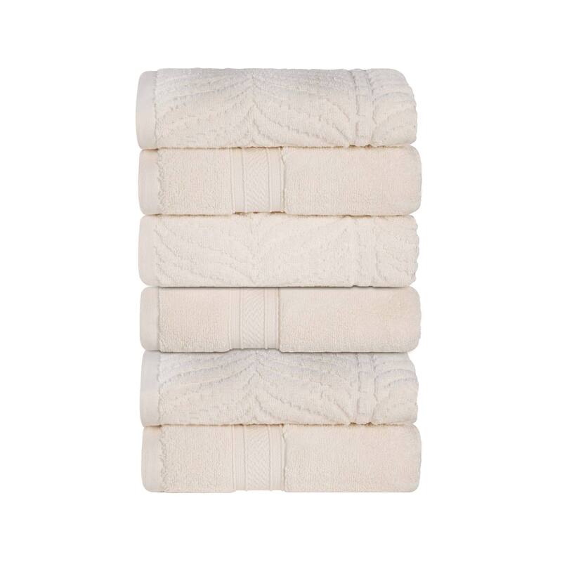 Superior Chevron Zero Twist Solid and Jacquard Cotton Hand Towel Set of 6
