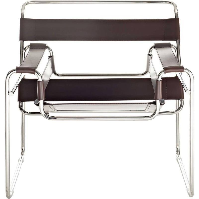 Momei Mid-Century Modern Saddle Leather Accent Chair with Stainless Steel Chair Leg