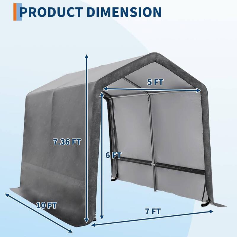 7x10 FT Portable Outdoor Storage Shed, Carport for Motorcycle, Firewood, Garden and Tools - 7X10 Ft