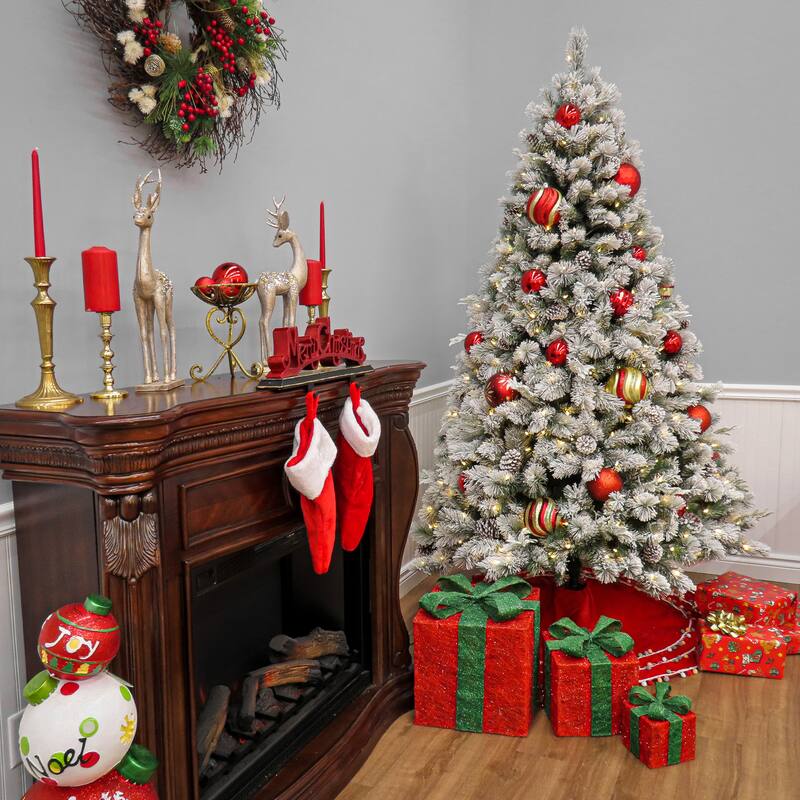 National Tree Company 7.5 ft. Pre-Lit Snowy Silver Hill Pine Tree with LED Lights - 7.5 Foot