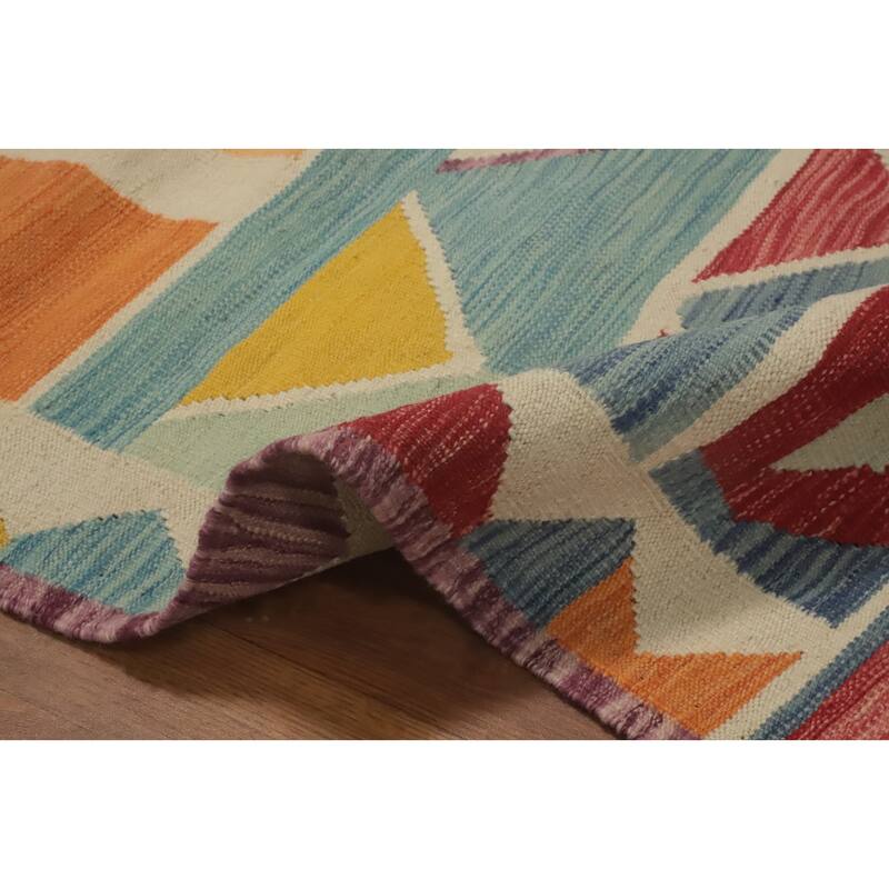 Hand Woven Oriental 100% Wool Carpet Southwestern Tribal Multi-Colored Kilim Area Rug - 9' 10'' X 8' 3''