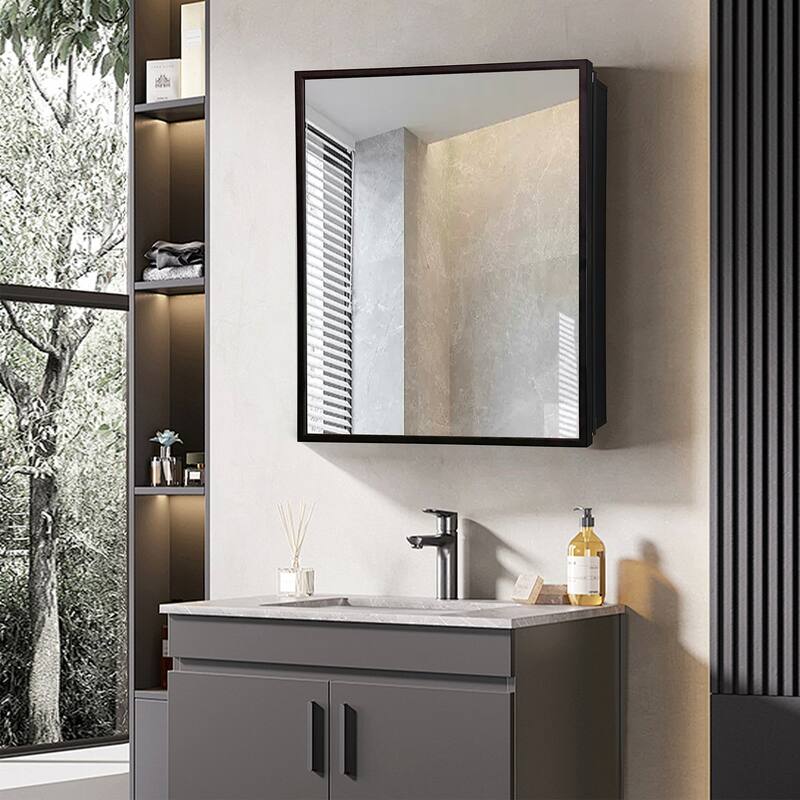 Rectangular Metal Medicine Cabinet with Mirror