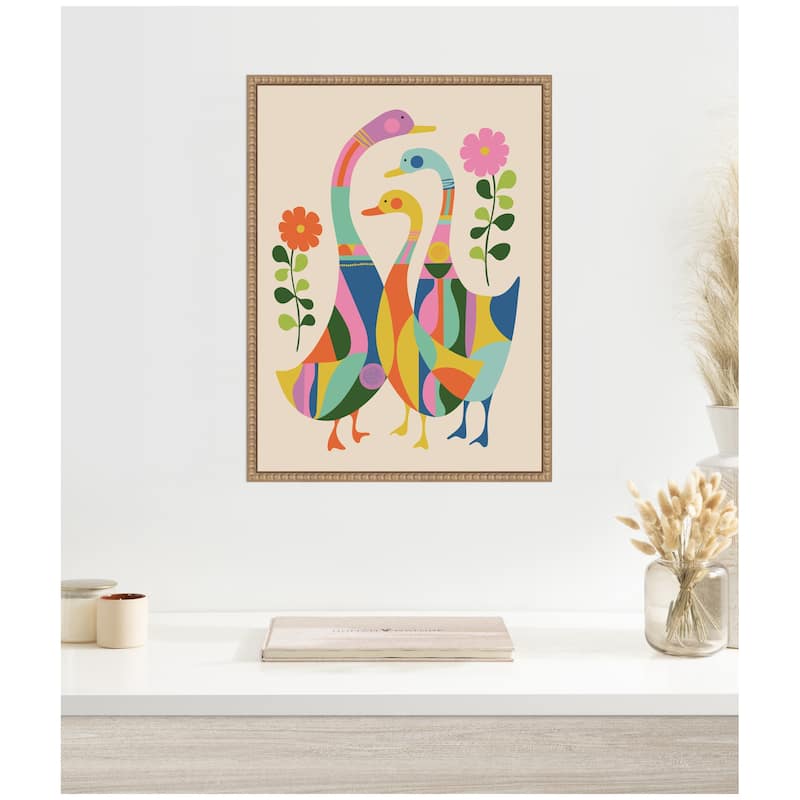 Kate and Laurel Sylvie Ducks and Wildflowers Framed Canvas by Rachel Lee