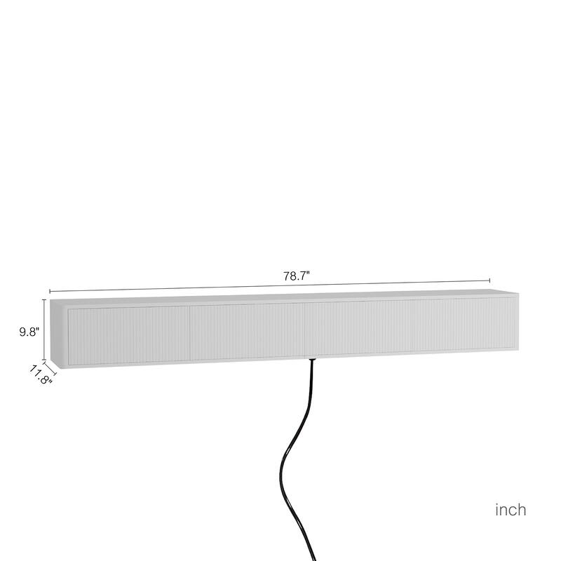 Floating 78" Wall Mounted TV Stand for TVs up to 85", Media Console Table with LED Lights and Power Outlet