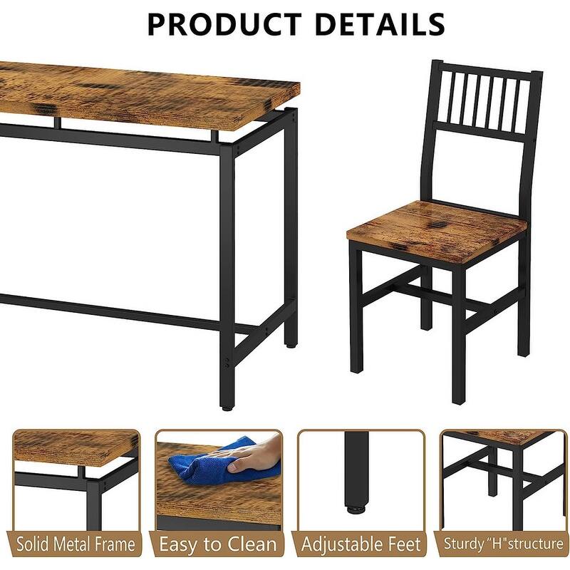5-Piece Dining Table and Chairs Set, Modern Industrial Dining Table Set, Dinette, Space Saving Dining Set for Small Space, Pub
