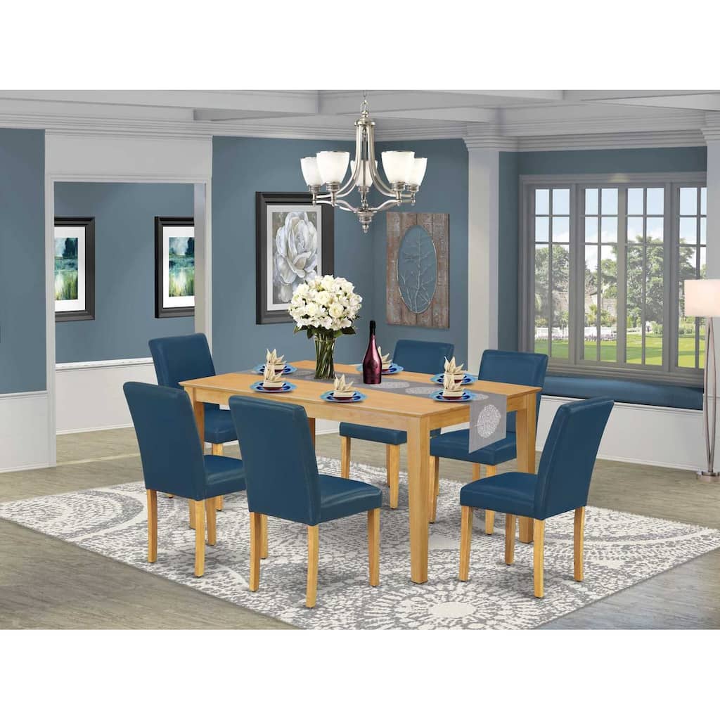 HomeStock 7-Pc Rectangle Natural Oak Finish Solid Wood Top Dining Table with 6 Parson-Chairs