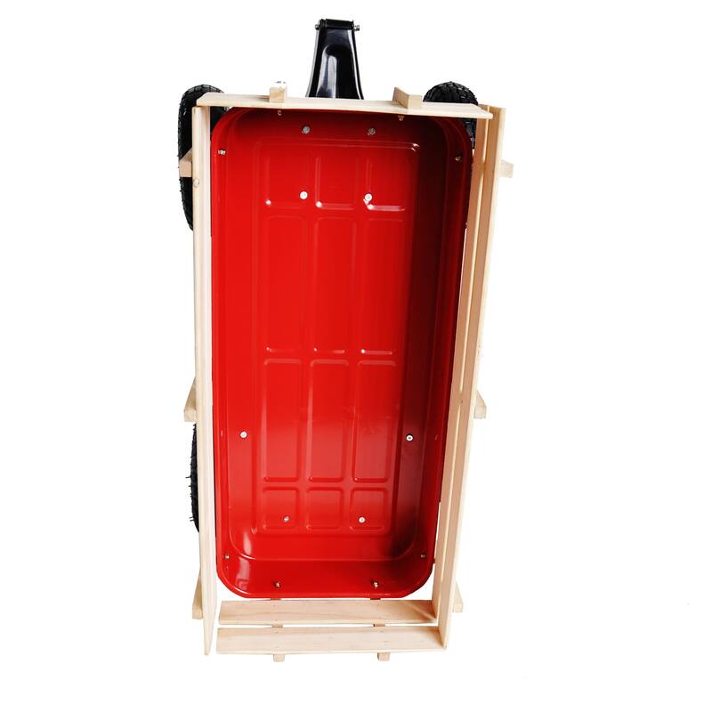 All-Terrain Yard Cart - Adjustable Handle, Large Capacity, Steel and Wood Construction with 180° Steering - Metal