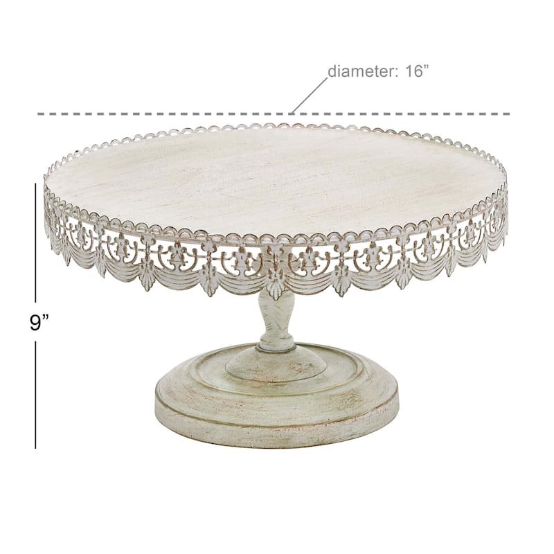 Metal Floral Cake Stand with Lace Inspired Edge - Cream - Roche River Decor
