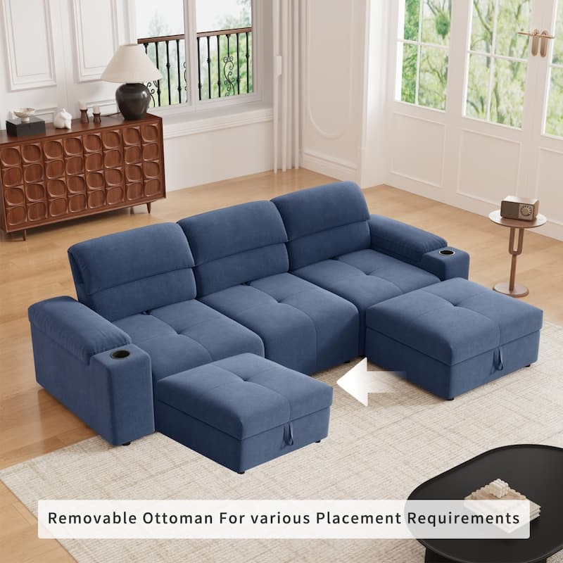105" Modern L-shaped Cloud Sectional Sofa with Adjustable Backrest and Ottoman