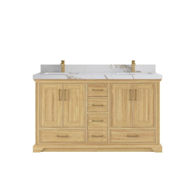 Willow Collections 60 in. W x 22 in. D Charlotte Teak Double Sink Bathroom Solid Teak Vanity with Countertop