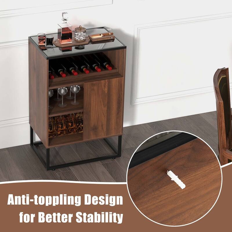 Costway Wine Storage Cabinet Buffet Sideboard with Adjustable Shelf & - See Details