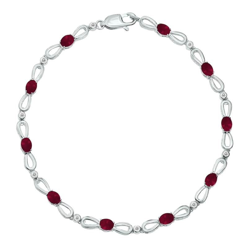 Marquee Ruby and Natural Diamond Ribbon Loop Bracelet in .925 Sterling Silver