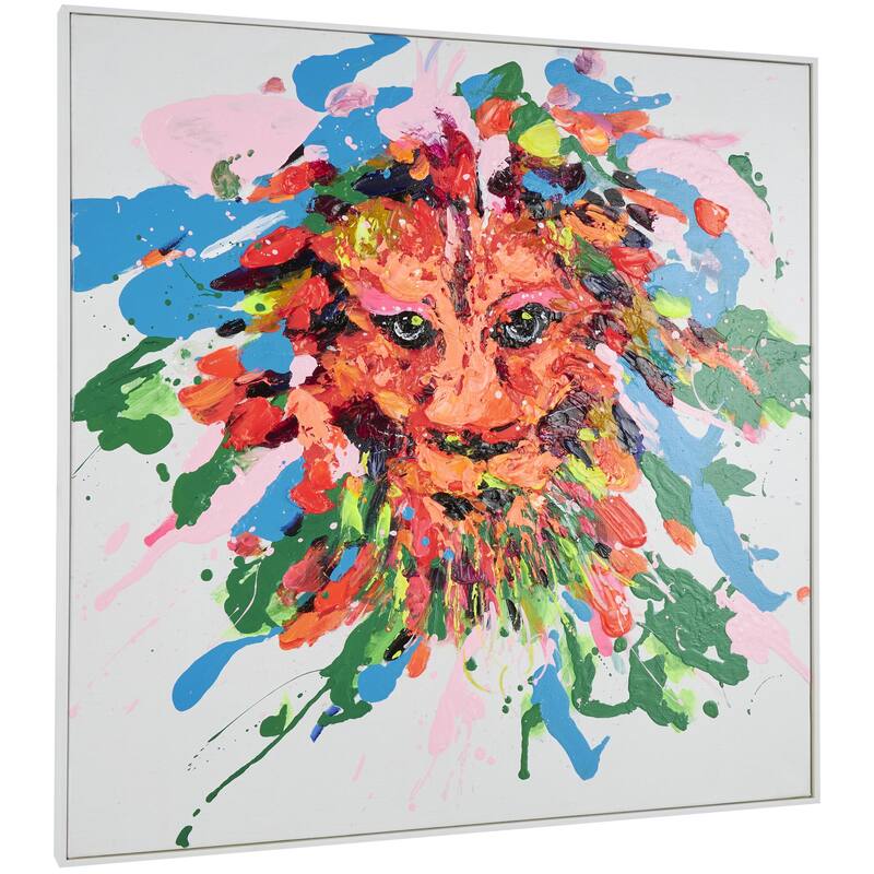 Canvas Lion Abstract Paint Splatter Wall Art with White Frame - Multi Colored - CosmoLiving by Cosmopolitan