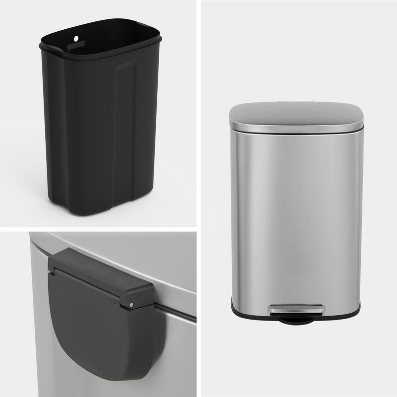 Innovaze 13 Gal./50 Liter Oval Shape Stainless Steel Step-on Trash Can for Kitchen