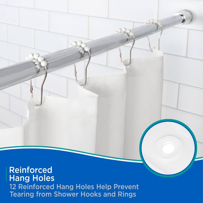 Kenney Medium Weight PEVA Shower Curtain Liner & Beaded Roller Ring Set, 70" W x 72" H