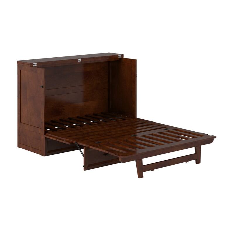 Full Murphy Bed Chest with Memory Foam Mattress, Storage Drawer, and Built-In Charging Station