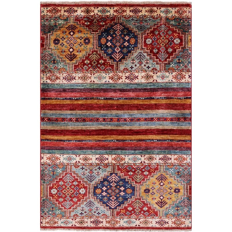 Golden Nile Khorjin Persian Gabbeh Hand Knotted Wool Rug - 3' 3" X 4' 10"