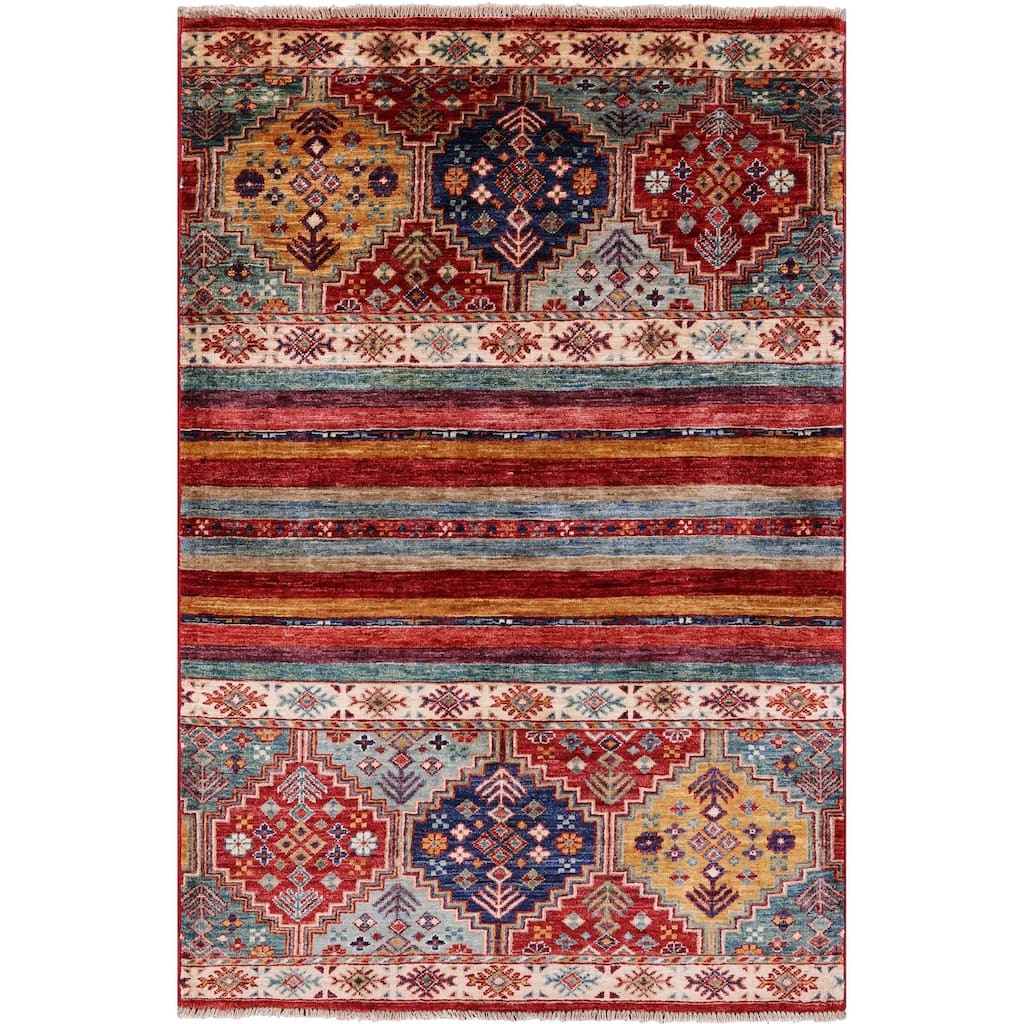 Golden Nile Khorjin Persian Gabbeh Hand Knotted Wool Rug - 3' 3" X 4' 10"