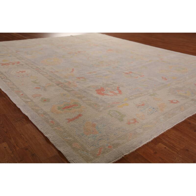 Hand Knotted Oriental 100% Wool Carpet Transitional All-Over Purples Oushak Area Rug - 9' 9'' X 7' 11''