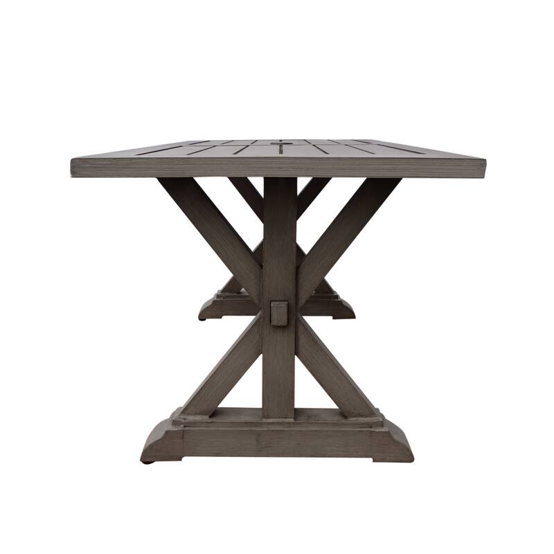 Aluminum Outdoor Dining Table Slatted Top X Base with Umbrella Hole Modern