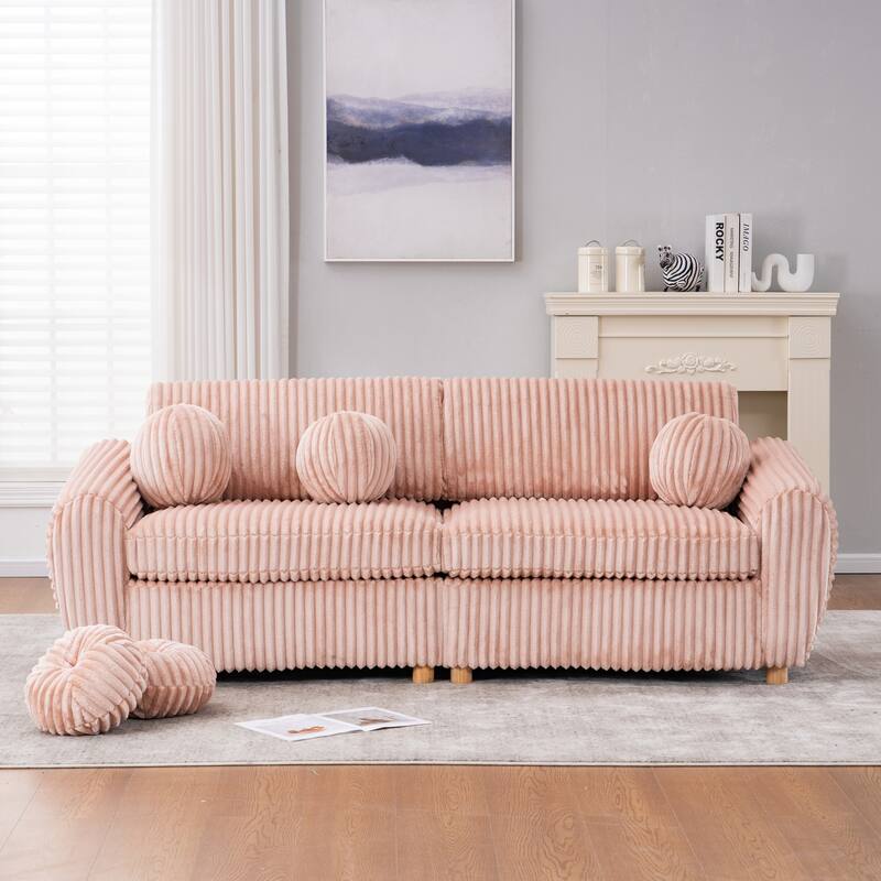 84.4" Corduroy 3-Seater Sofa with Wood Frame & Soft Cushions