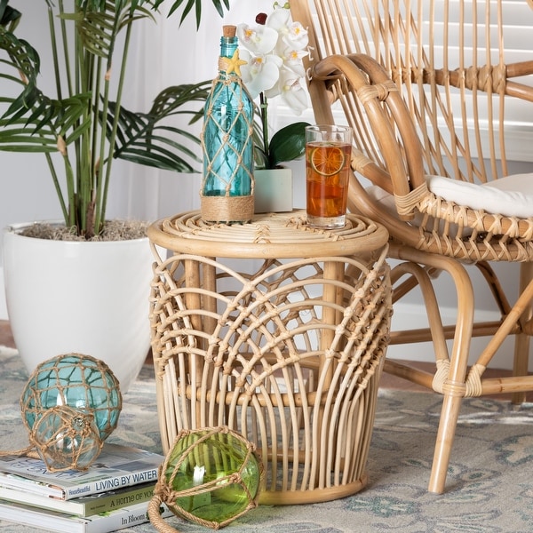 Plywood　Round　Eclectic　Handmade　Table　80%　Rattan　Bohemian　Natural　Side　20%　Finish-