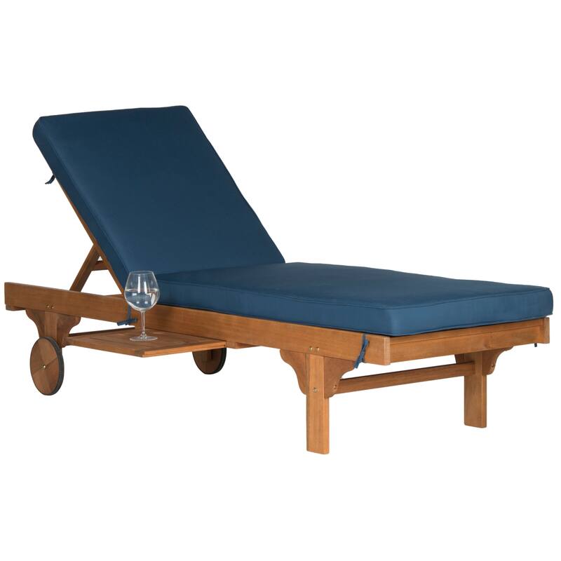 SAFAVIEH Outdoor Newport Brown/Navy Adjustable Chaise Lounge