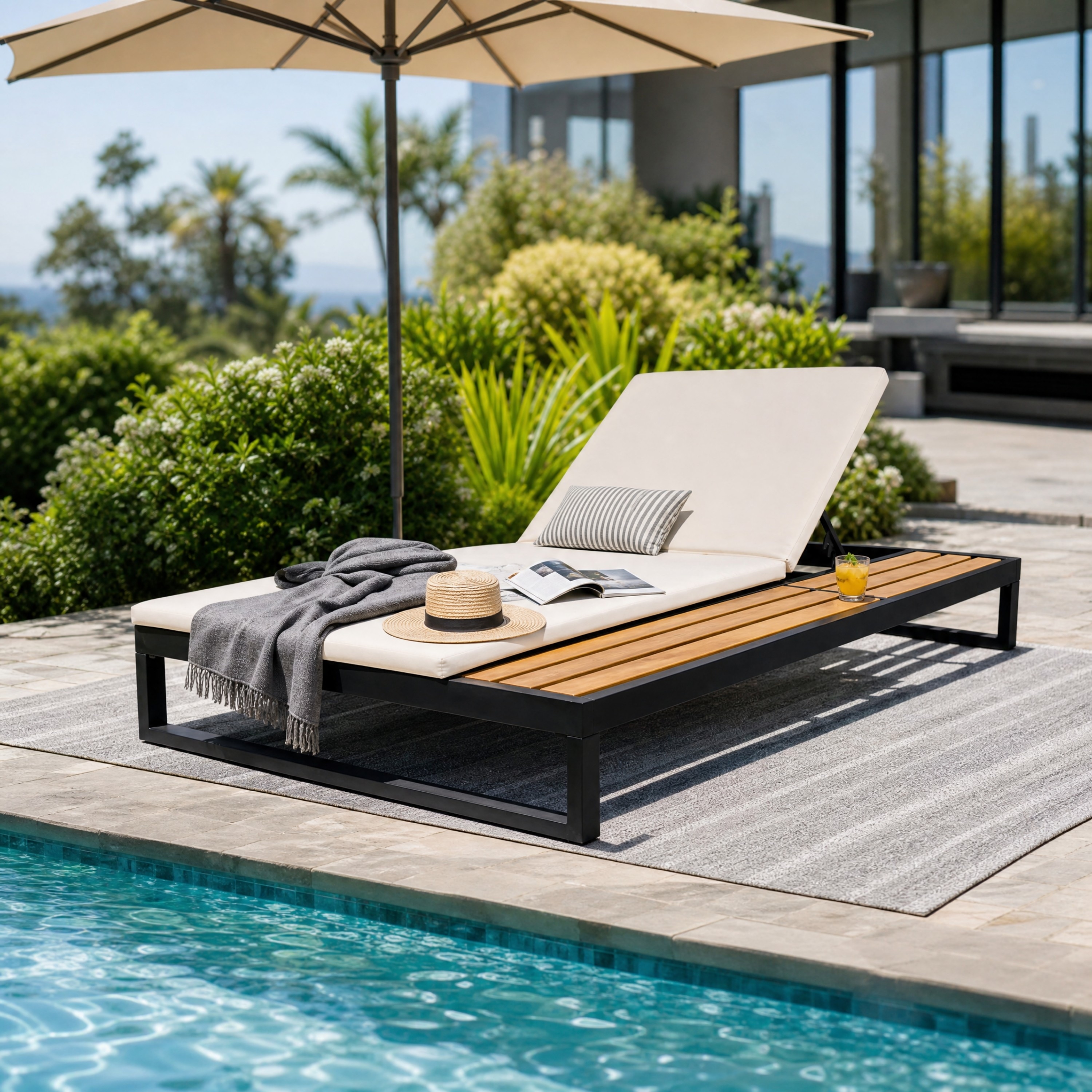 Christopher Knight Home - Alder Outdoor Chaise Lounge Set, 5-Position Adjustable Backrest & Flat Side Surface Storage