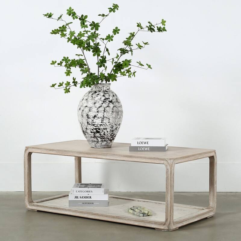 Peking Coffee Table w/Base, 47 Inch Long, White Wash Finish