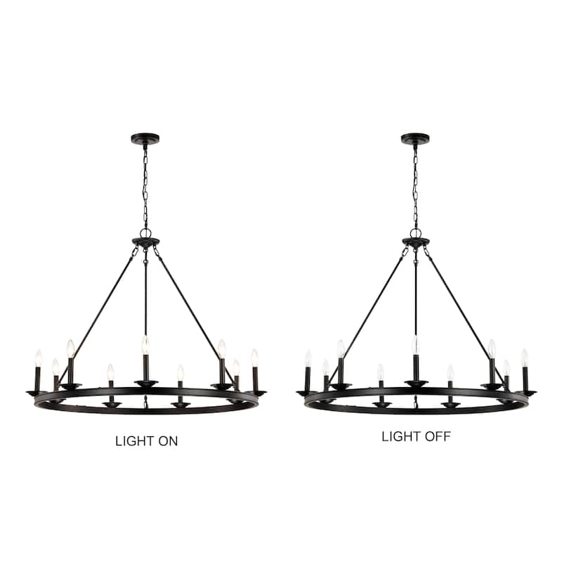 Eva 9-Light Antique Black Wagon Wheel Candle Style Round Chandelier - 40 inches in diameter x 32 inches H